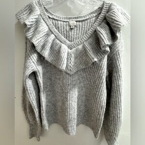 Gray Ruffled V-Neck Sweater by a new day